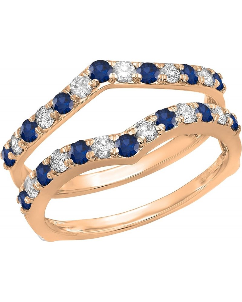 Round Alternating Blue Sapphire & White Diamond Contour Enhancer Double Guard Wedding Band for Her | Available in 10K & 14K G...