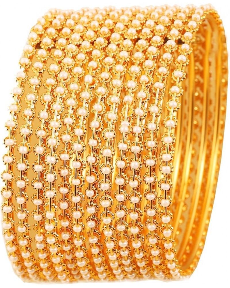 Indian Bollywood Traditional Handcrafted Faux Pearls Designer Jewelry Bangle Bracelets in Gold Tone for Women. S - Circ 7.4 i...
