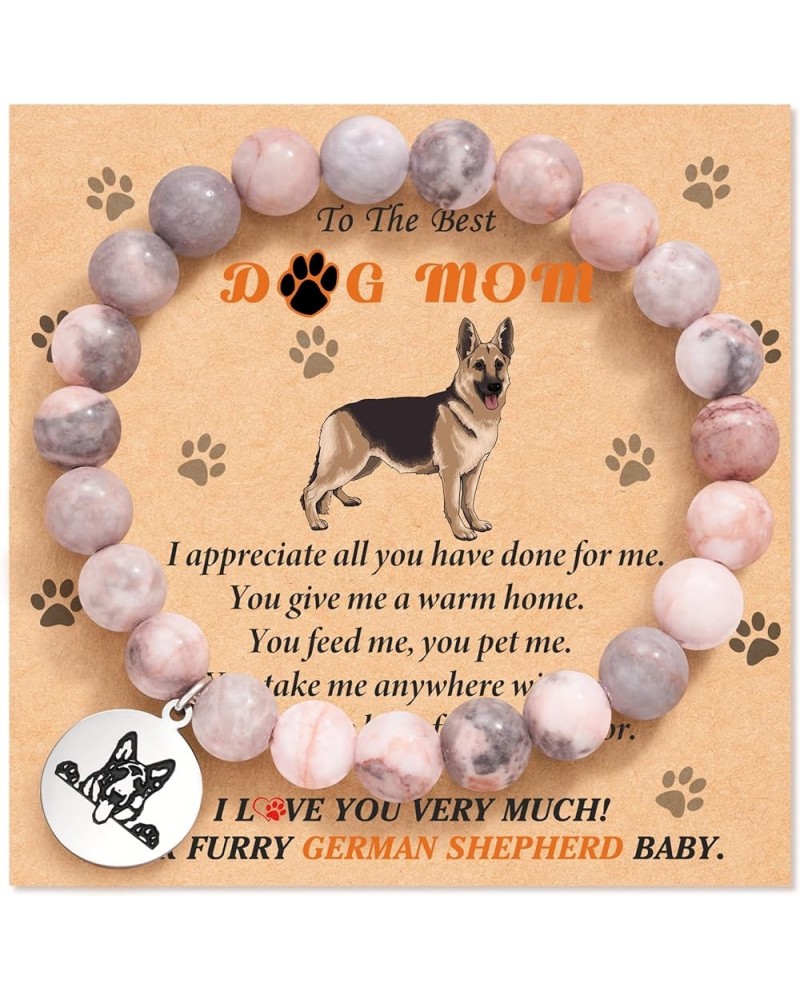 Dog Mom Gifts for Women, Dog Gifts for Dog Lovers with Gift Message Card, Natural Stone Dog Mom Charm Bracelets, Dog Lover Gi...