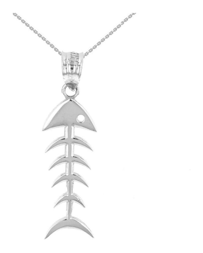 925 Sterling Silver Fishbone Fish Bones Skeleton Pendant Necklace 22 Inches $13.20 Necklaces