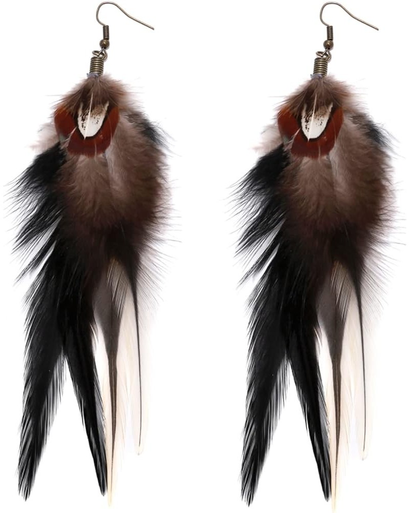 Bohemian Long Feather Earrings for Women Handmade Natural Dangle Tassel Jewelry Style F $10.63 Earrings