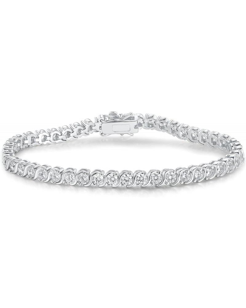3.0mm S Shape Tennis Bracelet for Women, 18K White/Yellow Gold Plated Round Cubic Zirconia Link Bracelet white gold plated 7....