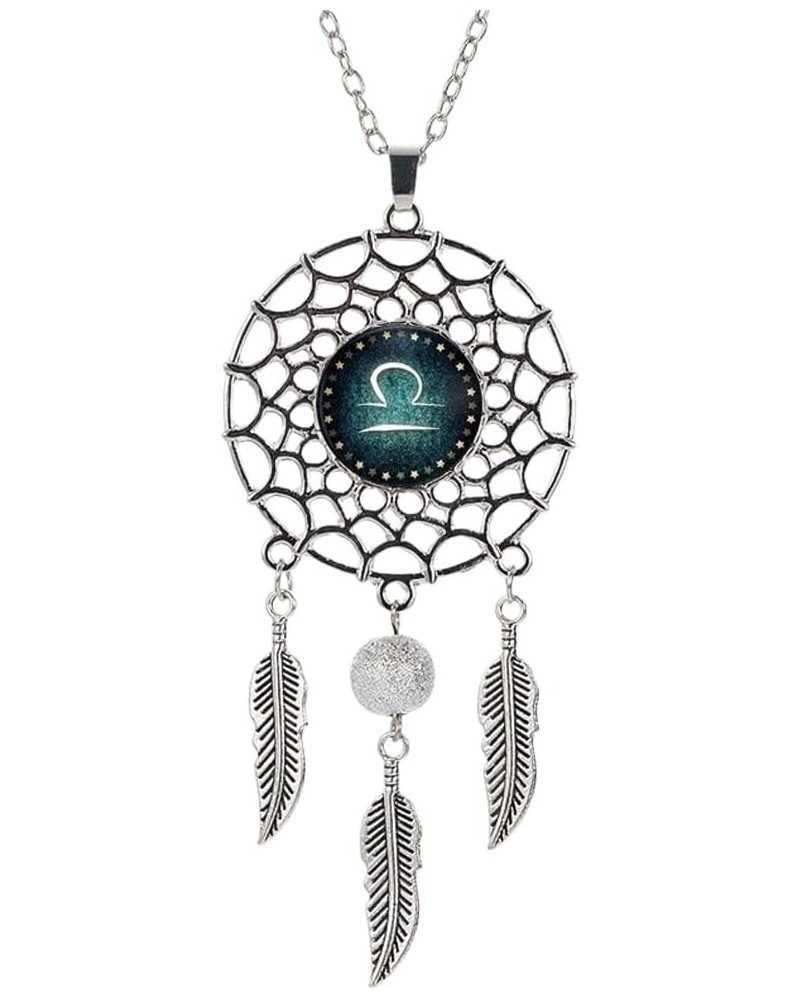 Women Retro Feather Dream Catcher Pendant Constellation Gemstone Necklace Valentine's Day Mother's Day Jewelry Libra $5.13 Ne...