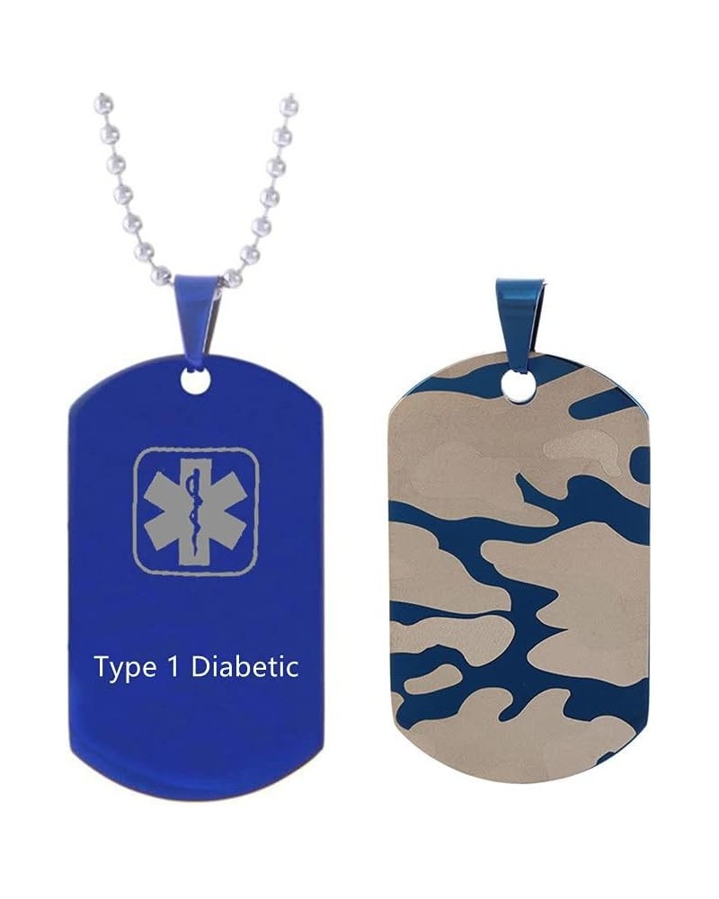 Medical Alert Necklaces for Men Women Stainless Steel Camo Military Dog Tag Emergency ID Identification Pendant Necklace Heal...