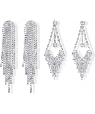 Rhinestone Bow Earrings for Women Trendy Silver Sparkly Earrings Dangle Crystal Long Tassel Earrings for Teen Girl Christmas ...