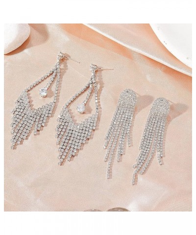 Rhinestone Bow Earrings for Women Trendy Silver Sparkly Earrings Dangle Crystal Long Tassel Earrings for Teen Girl Christmas ...