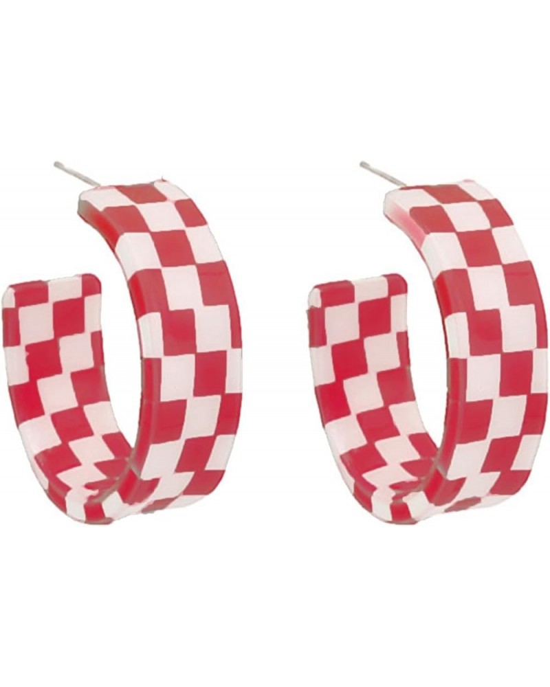 Checkerboard Hoop Earrings for Women Teen Girls Sterling Silver Post Hypoallergenic Retro Simple Colorful Acrylic Resin Check...