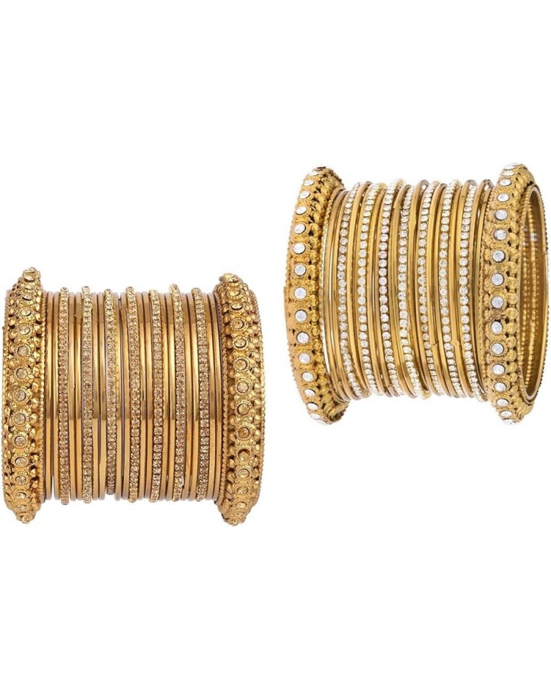 Boho Vintage Antique Gypsy Tribal Indian Oxidized Crystal Bracelets Bangle Set Jewelry Gold LCT, White (Set of 50 Pcs) 2-10 $...