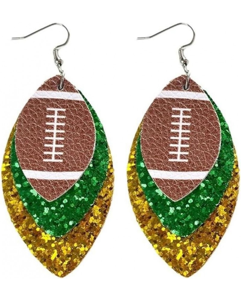 Colorful Glitter Faux Leather Football Earrings Boho 3 layered Football Leaf Shaped Drop Dangle Earrings for Women Girls Spor...