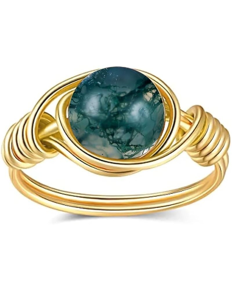 Natural Moss Agate Ring Handmade Wire Wrap Beaded Braided Ring Ring for Women Jewelry Gift 10 Gold $7.94 Rings