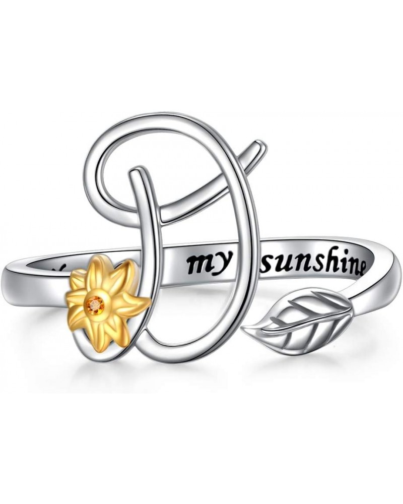 Sterling Silver Gold Tone Sunflower Initial 26 Letter Script Name Alphabet A to Z Resizable Ring for Size 5-9 D $13.44 Rings
