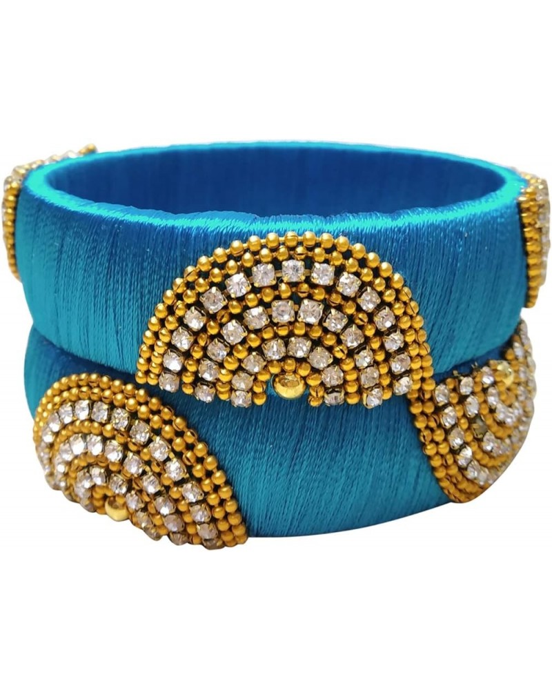 Festive Offer: Designer Handcrafted Ethnic Half Moon Silk Thread Bangles for Women Turquoise Blue 2.6 $7.70 Bracelets