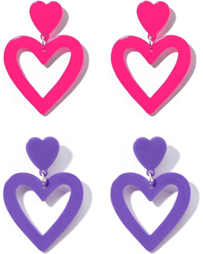 Double Heart Earrings Dangle Earrings for Women Love Heart Drop Earrings Valentine's Day Mother's Day Birthday Gift 2 Pairs-H...