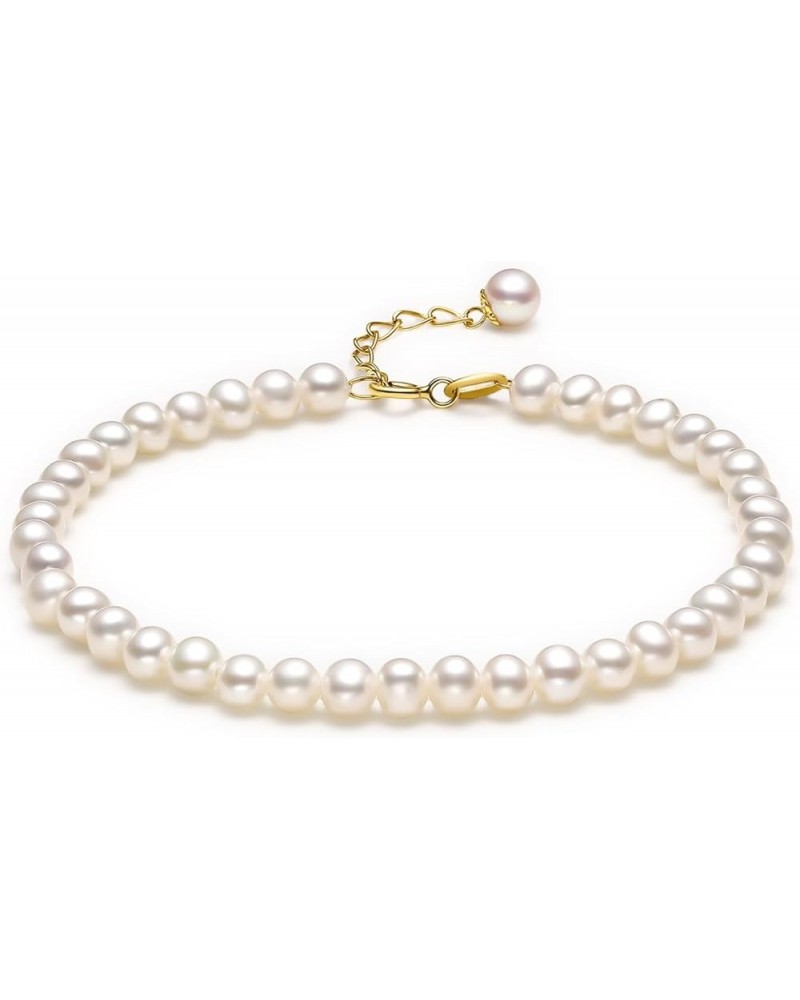 18kt Gold Bracelets for Women, 18K Gold Freshwater Pearl Bead Bracelet Dainty Jewelry Fashion Yellow Gold Rose Gold Link Brac...