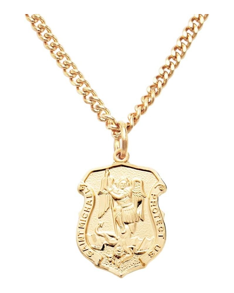 Sterling Silver Saint Michael Police Badge Pendant Necklace, 20 16K Yellow Gold $40.81 Necklaces