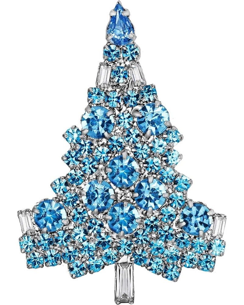 Women's Austrian Crystal Art Deco Daily Christmas Tree Brooch Sea Blue Silver-Tone $10.44 Brooches & Pins
