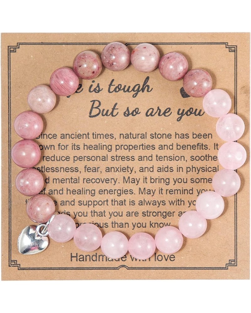 Love Heart Healing Relaxation Bracelets Anti-Anxiety Crystal Natural Stone Yoga Beads Bracelet for Women Red Pink $5.99 Brace...