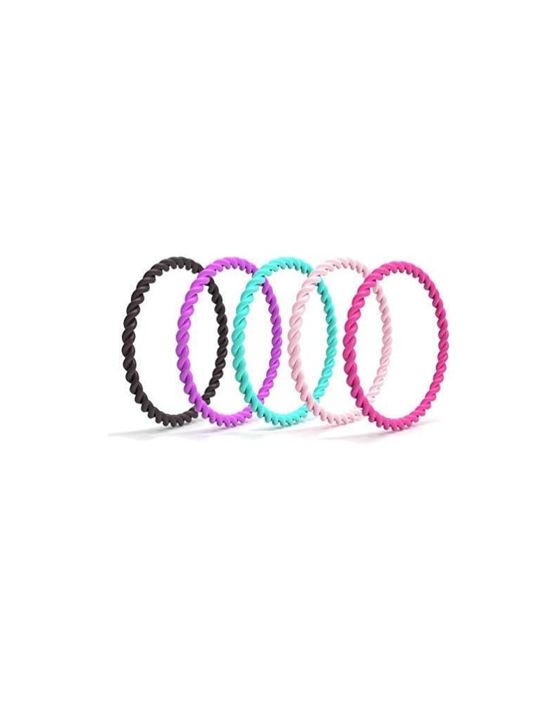 Braided Silicone Bracelets Colorful Rubber Bracelets for Girls Women Rings Bangles Skin Safe Comfortable Fit 5 Colors Pack $1...