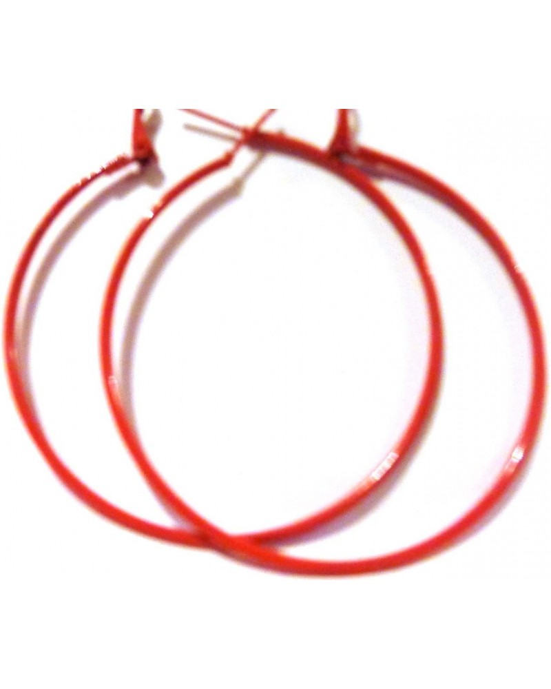 Color Hoop Earrings Simple Thin Hoop Earrings 2 Inch Red Hoop Earrings $6.35 Earrings
